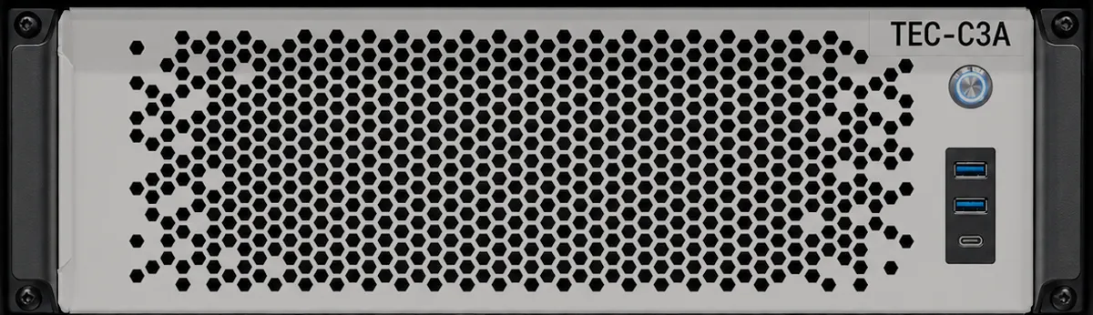 TEC-C3A media server — 3U chassis, front panel.
